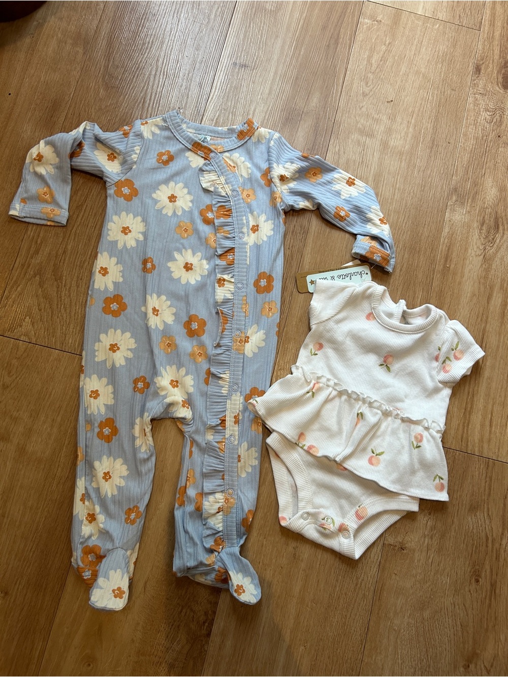 Carter's Blue Floral Ruffle Footed One-Piece